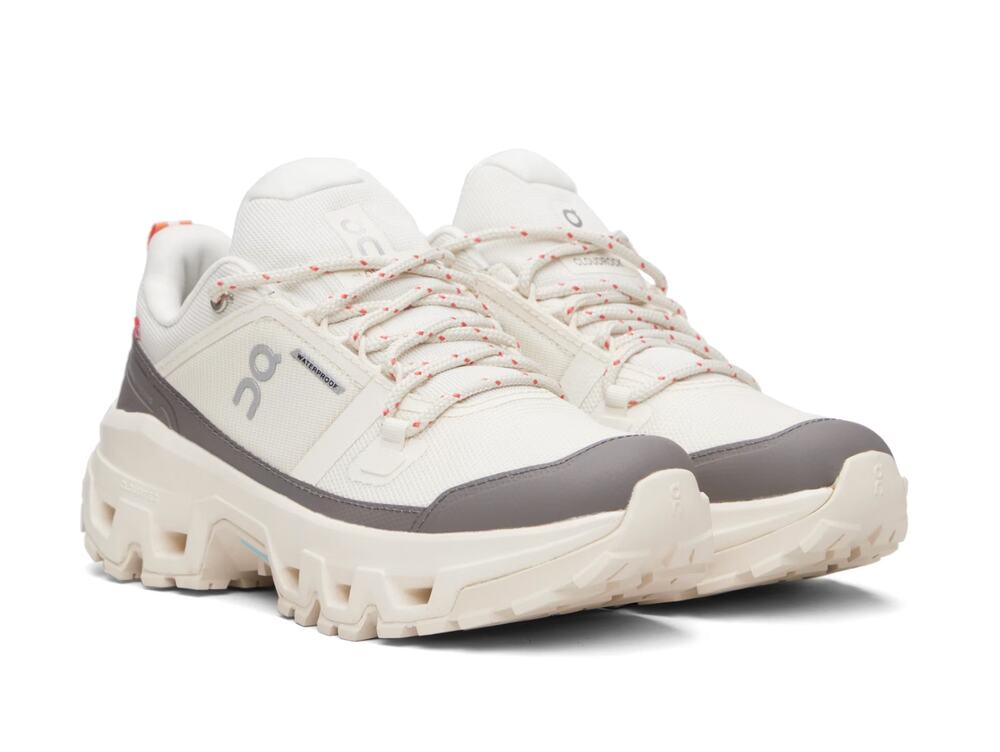 On Running Cloudrock Low Waterproof Sneakers White Ivory Gray Orange sz 10